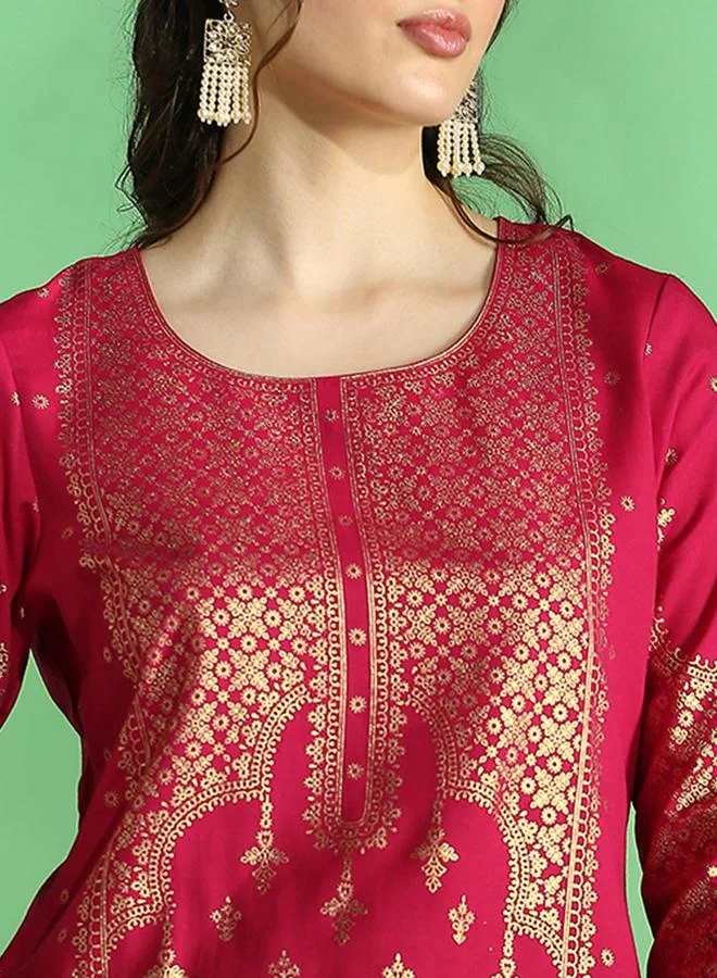 Globus Pink Women Pink Floral Ethnic Foil Print Kurta and Pants Set for Women | Best Price UAE